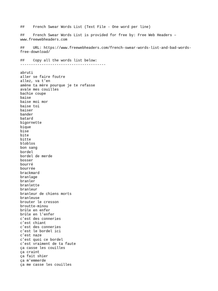 French Swear Words List Text Filee PDF