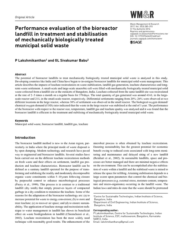 Performance Evaluation of The Bioreactor | PDF | Landfill | Anaerobic ...