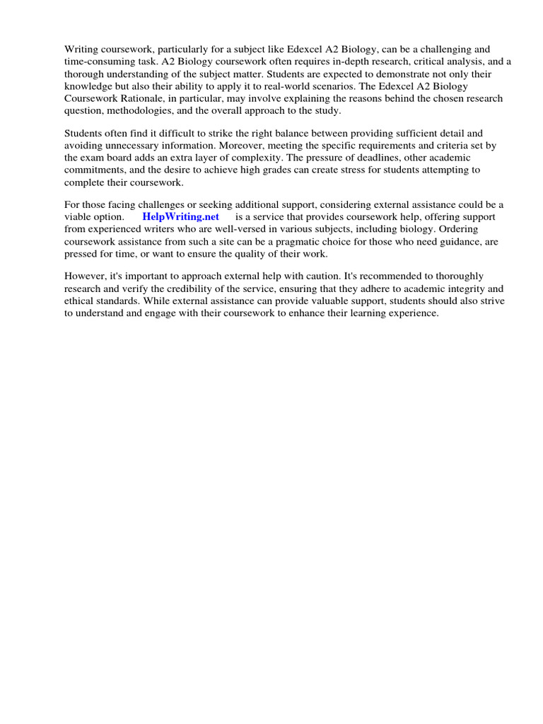 Edexcel A2 Biology Coursework Rationale | PDF | Gce Advanced Level ...