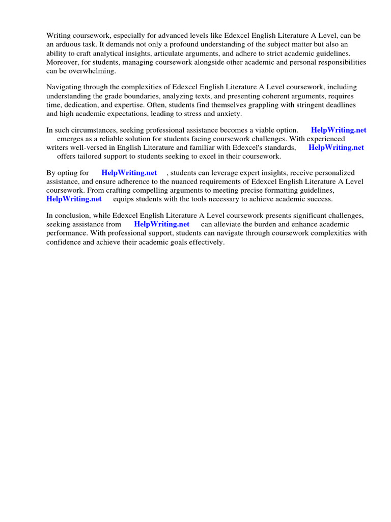 Edexcel English Literature A Level Coursework Grade Boundaries | PDF ...
