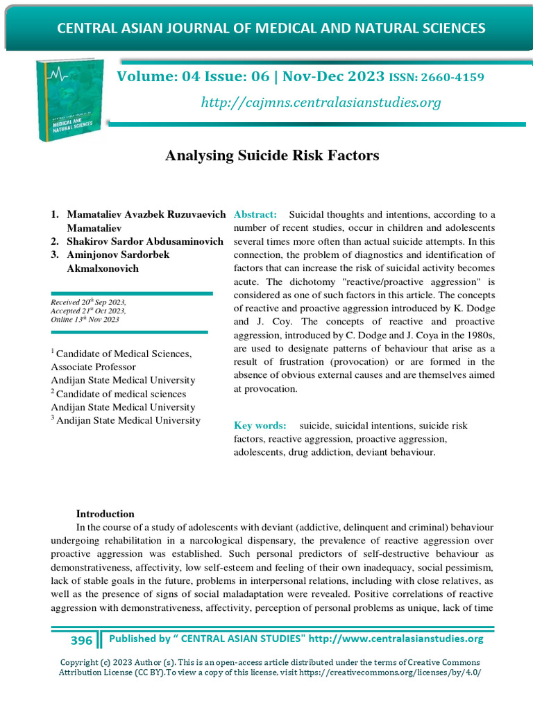 Analysing Suicide Risk Factors | PDF