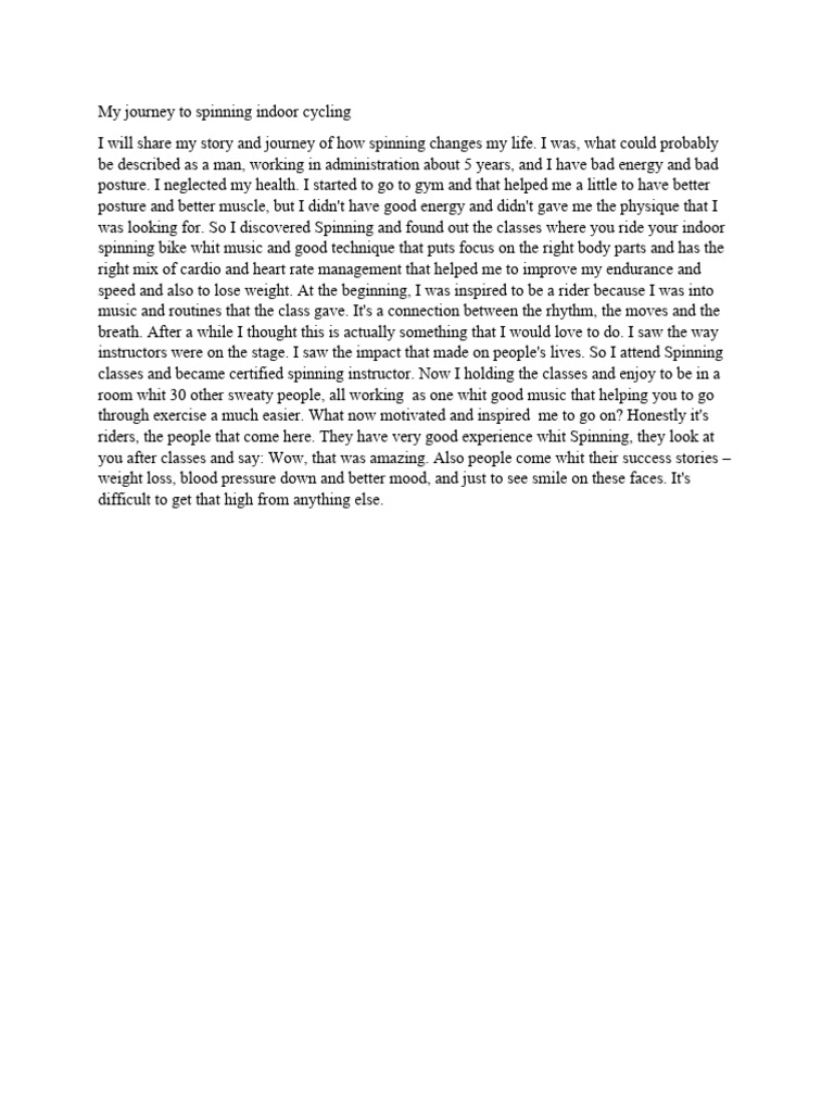 My Journey To Spinning Indoor Cycling | PDF