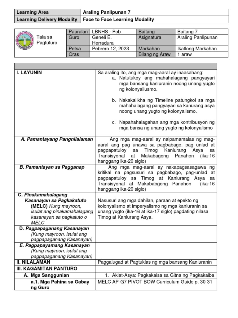 Lesson Plan 2pagagalugad at Pagtuklas Sa Mga Bansang Kanluranin | PDF