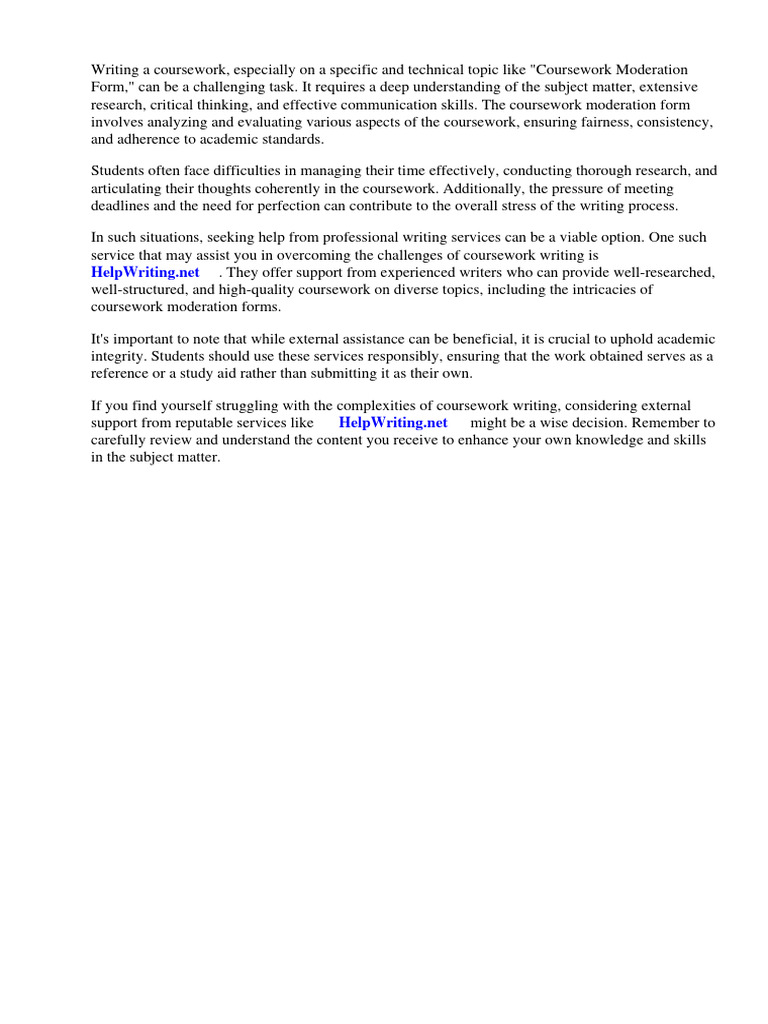 Coursework Moderation Training And Development