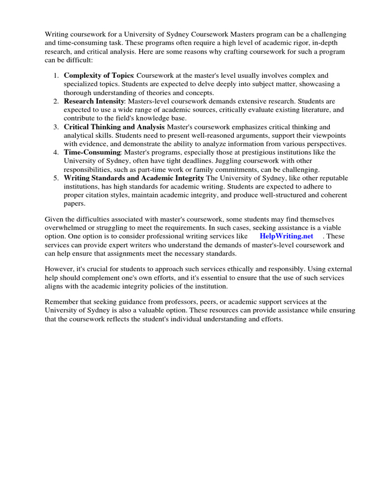 University of Sydney Coursework Masters | PDF | Postgraduate Education ...