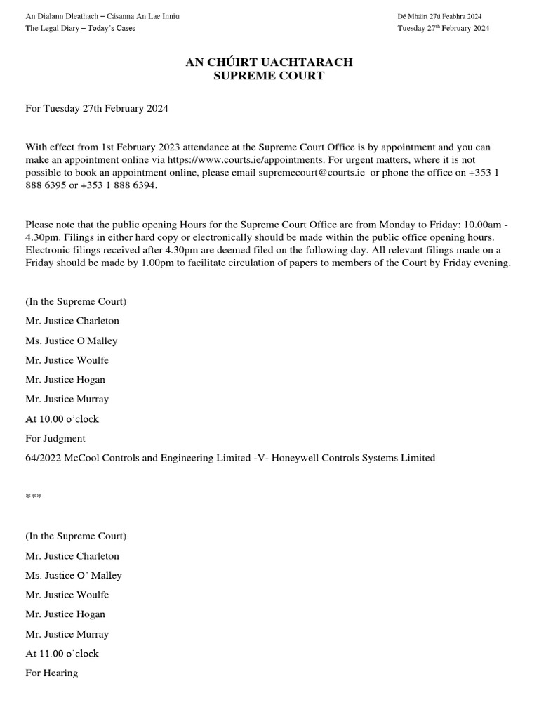 Supreme Court Legal Diary - Feb 27, 2024 | PDF | Judgment (Law ...