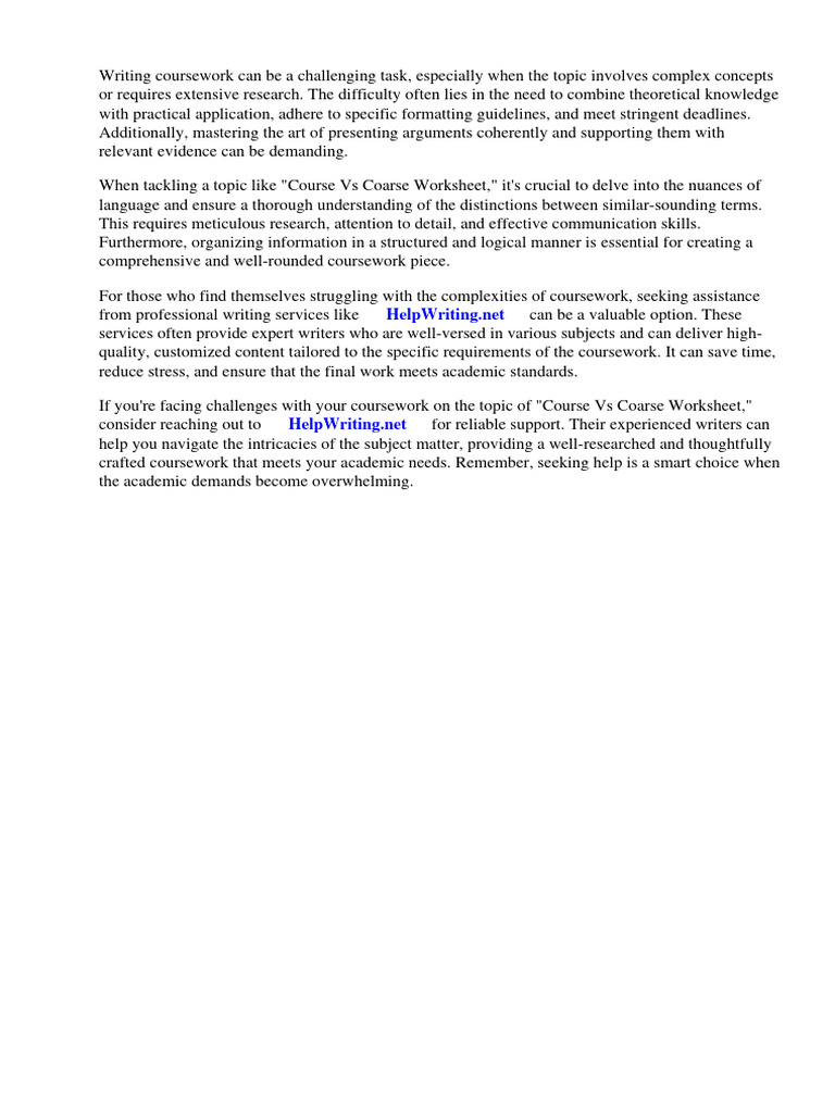 Course Vs Coarse Worksheet PDF Adjective Akaike Information Criterion