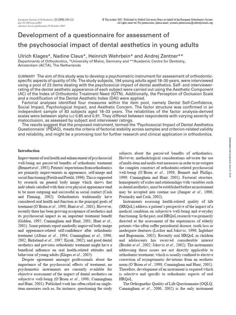 Development of A Questionnaire For Assessment of The Psychosocial ...