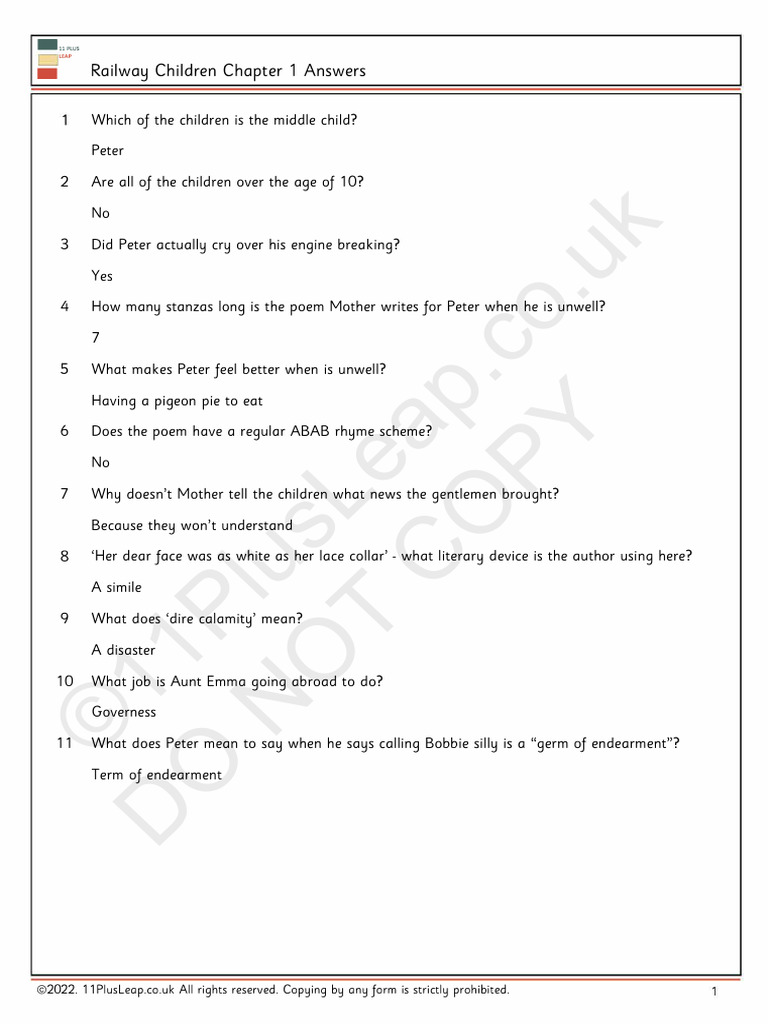Railway Children Chapter 1 Q&A Guide | PDF