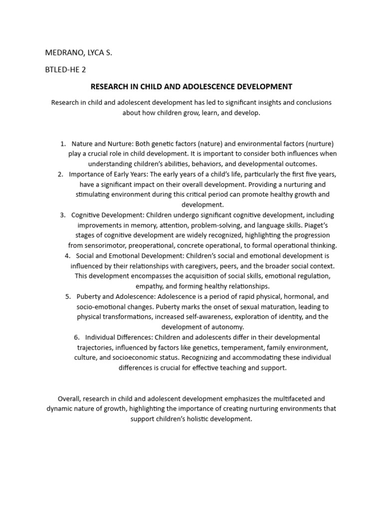 Child Adolescence Research PDF Adolescence Child Development