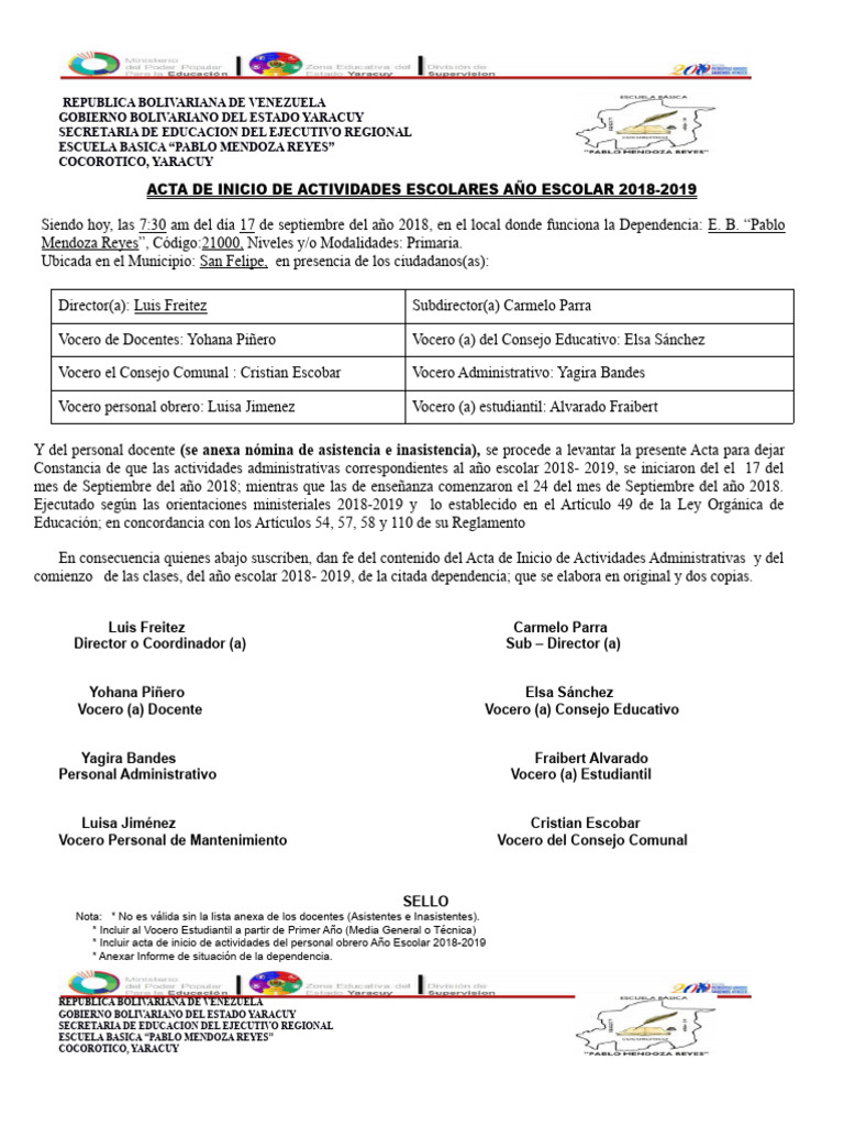 Acta de inicio de actividades e inicio de clases pdf