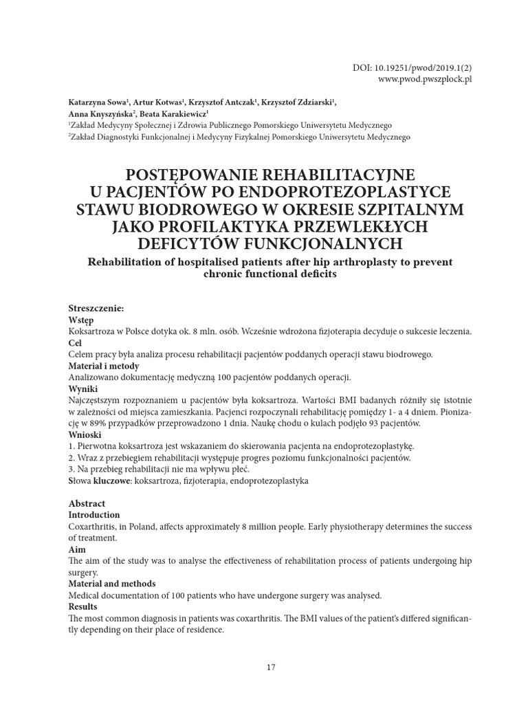 Postępowanie Rehabilitacyjne U Pacj | PDF