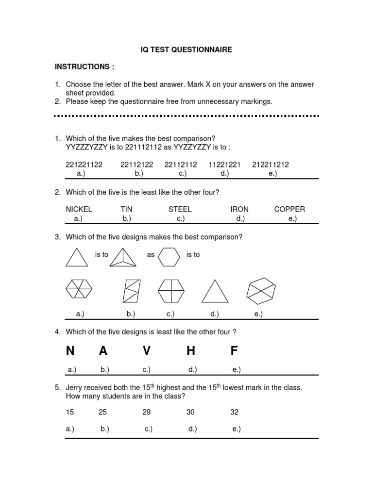IQ Test Questionnaire and Comparisons | PDF