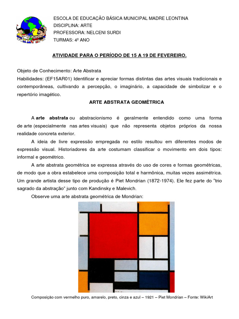 Atividade de Arte Abstrata 4º Ano | PDF | Arte | Poesia
