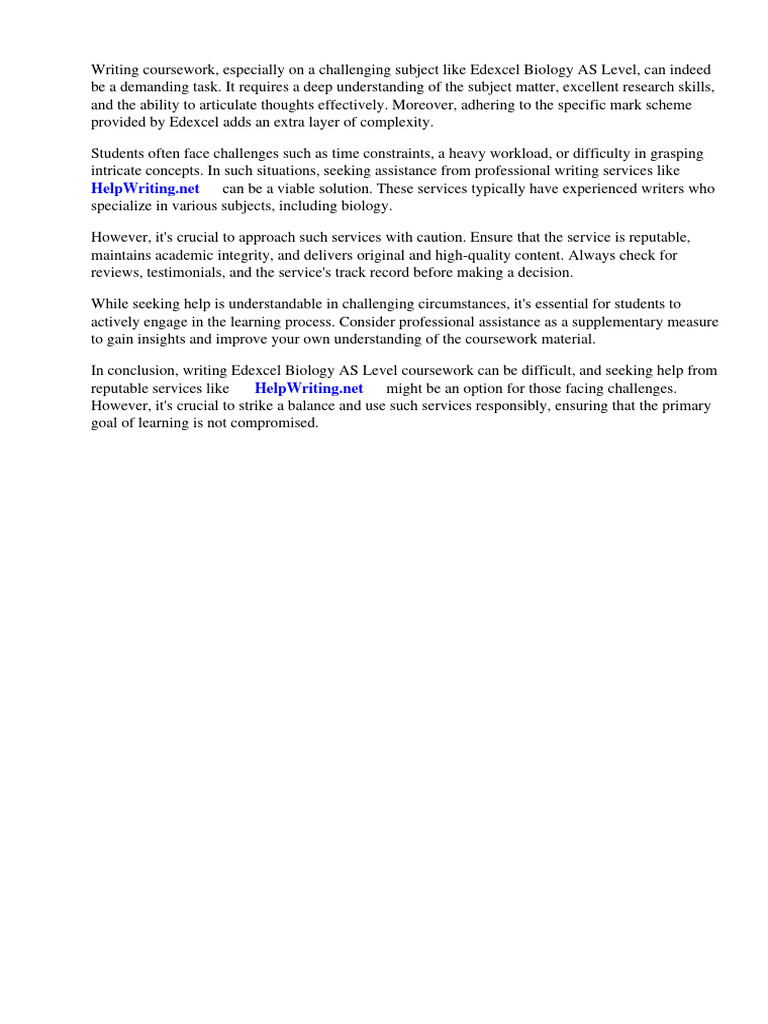 Edexcel Coursework Mark Scheme