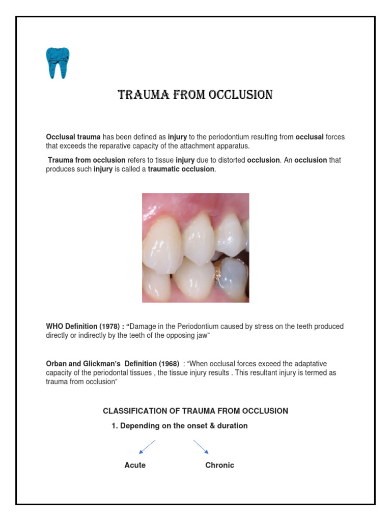 Occlusal Trauma: Causes & Effects | PDF | Periodontology | Human Tooth