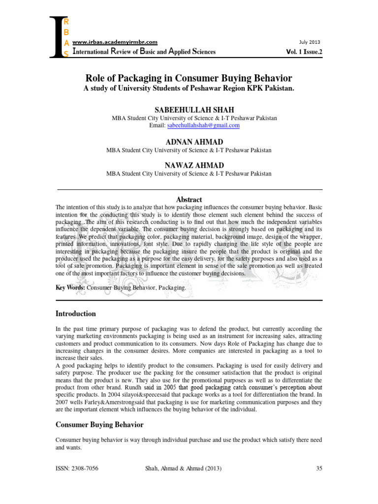 Role of Packaging in Consumer Buying Beh | PDF | Errors And Residuals ...