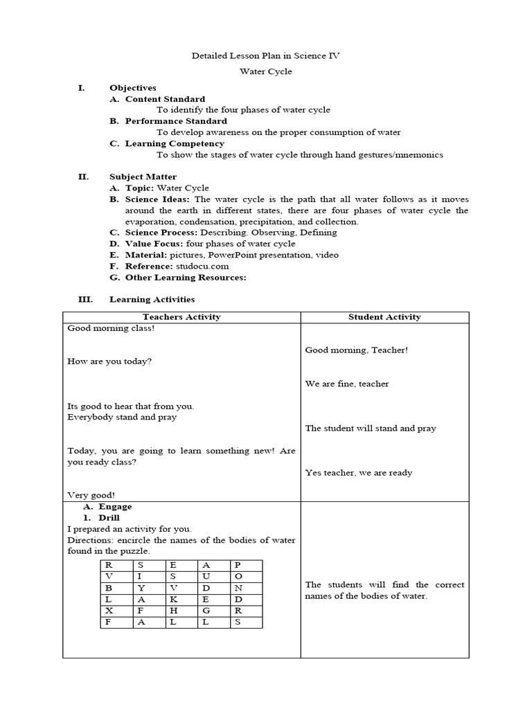 Detailed Lesson Plan in Science IV | PDF | Water Cycle | Water