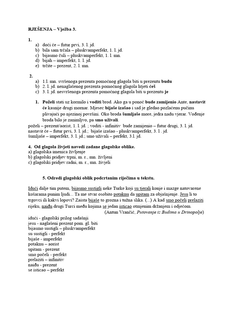 Vrste Riječi - Vježba 3, 4, 5 (Rješenja) | PDF