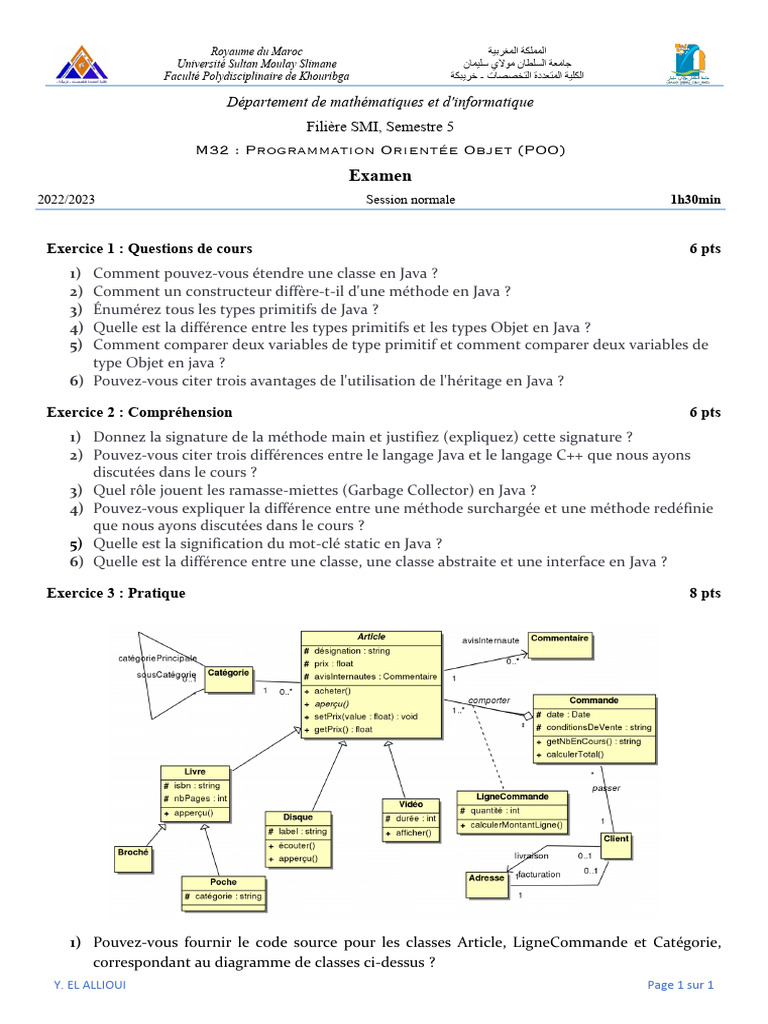 Examen de POO en Java - Semestre 5 | PDF