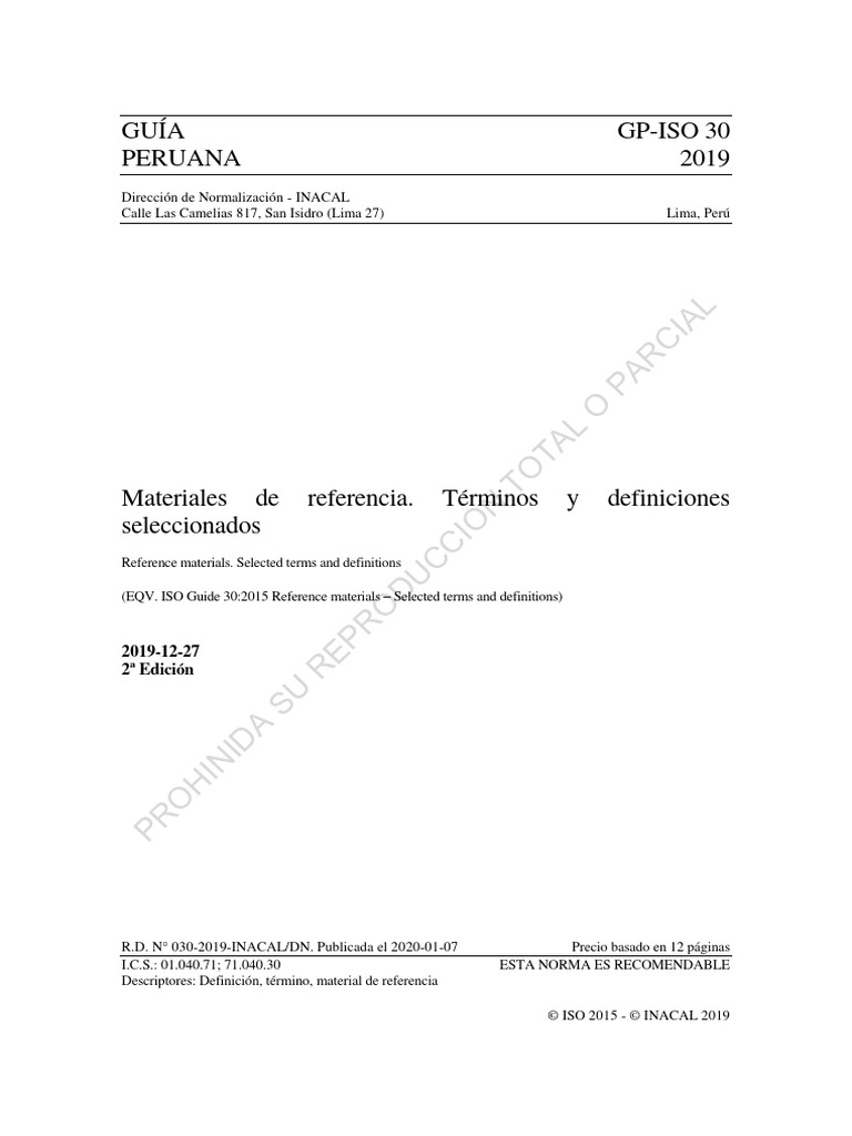 Guía ISO 30:2015 Materiales de Referencia | PDF | Organización ...