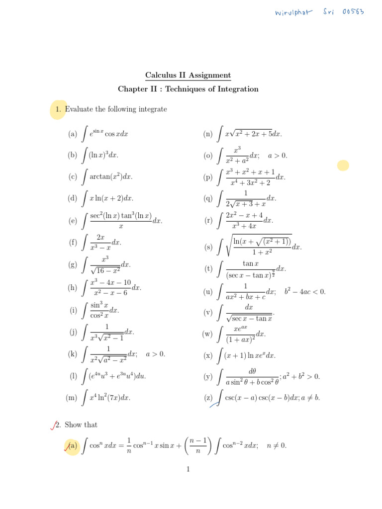 Assignment Calculus II - Chapter II 1 | PDF | Gases