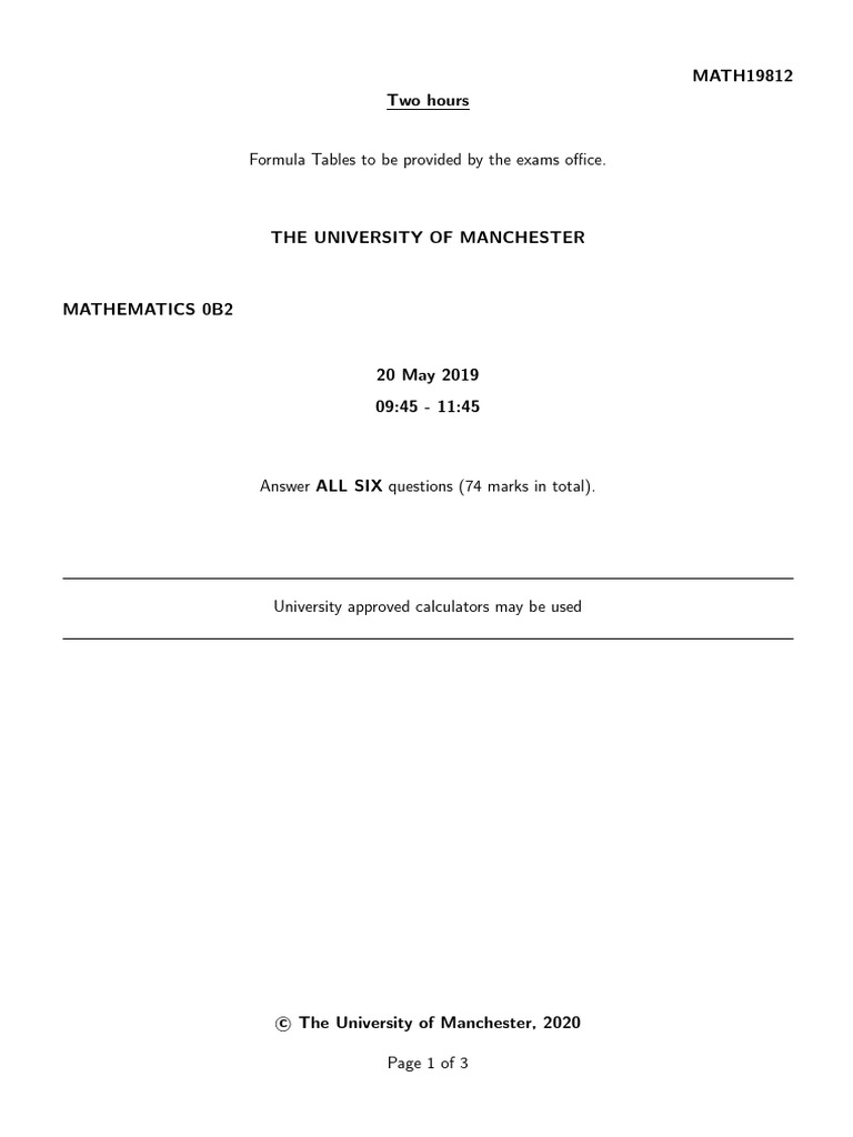 Mathematics Exam Paper MATH19812 | PDF | Matrix Theory | Mathematical ...