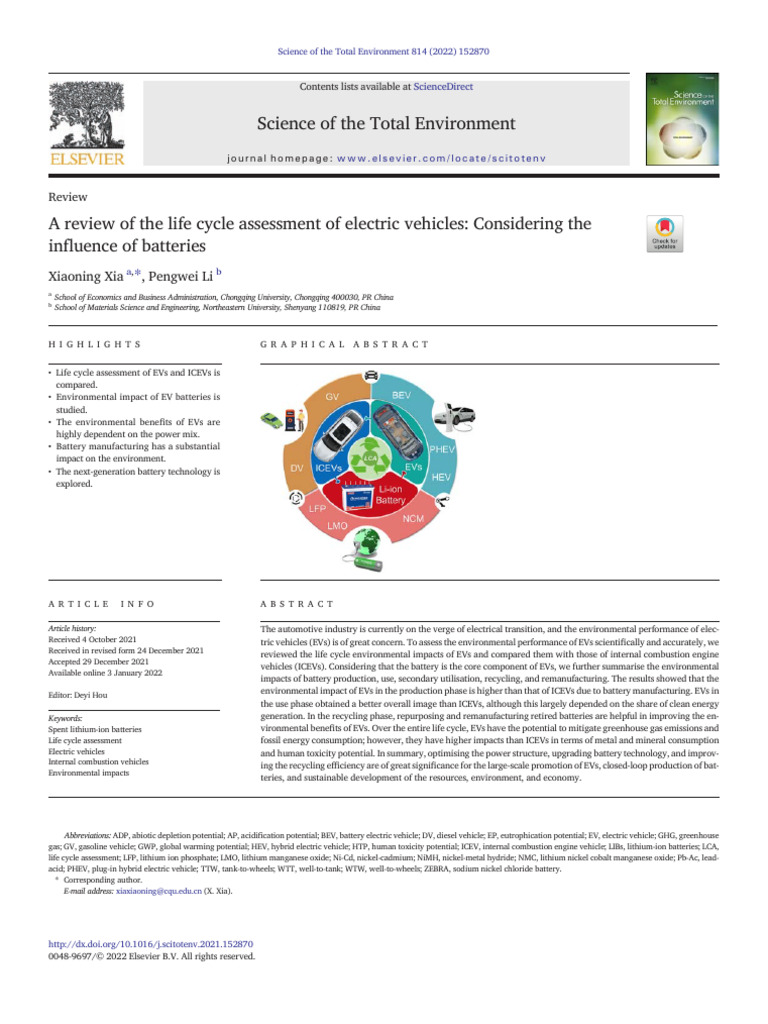 Life Cycle Assessment of Electric Vehicles | PDF | Life Cycle ...