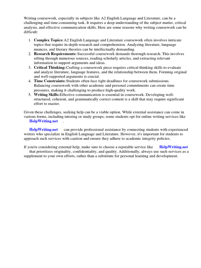 Challenges in A2 English Coursework | PDF | Gce Advanced Level (United ...