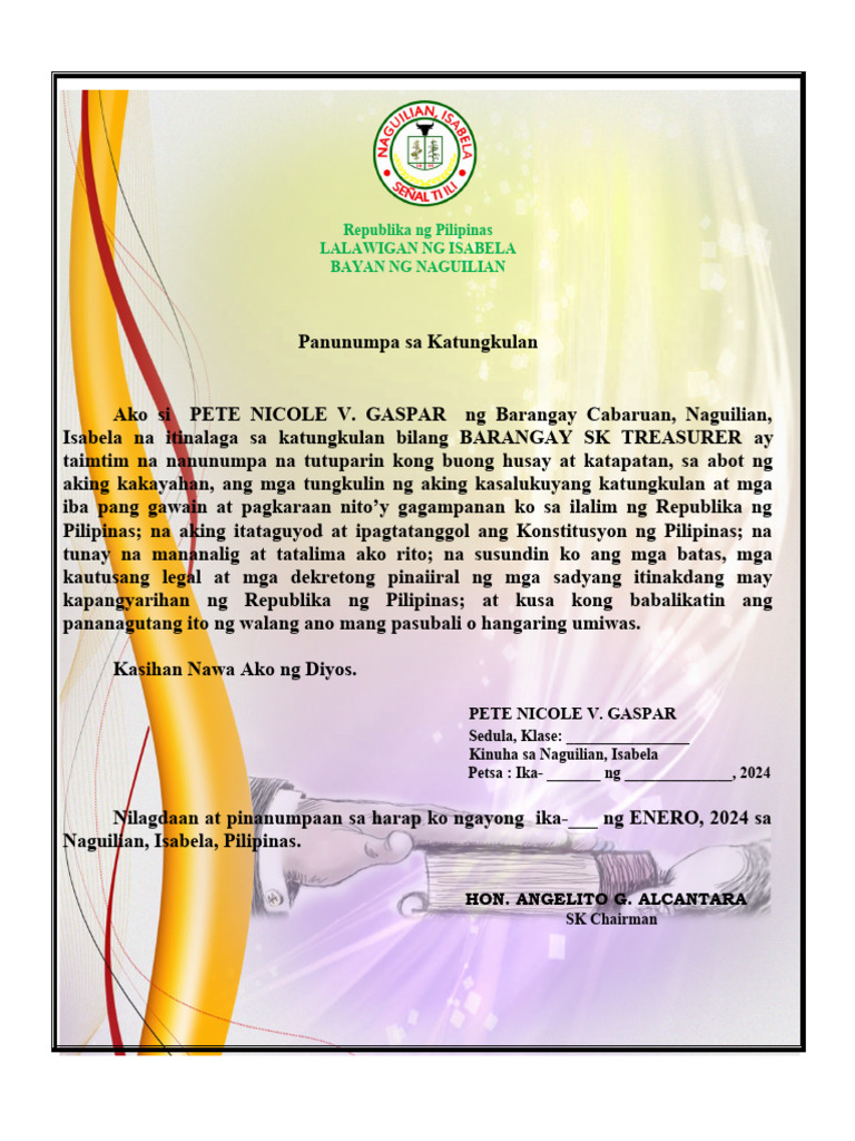 Panunumpa SK Treasurer | PDF