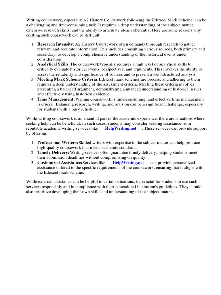 A2 history coursework edexcel mark scheme pdf