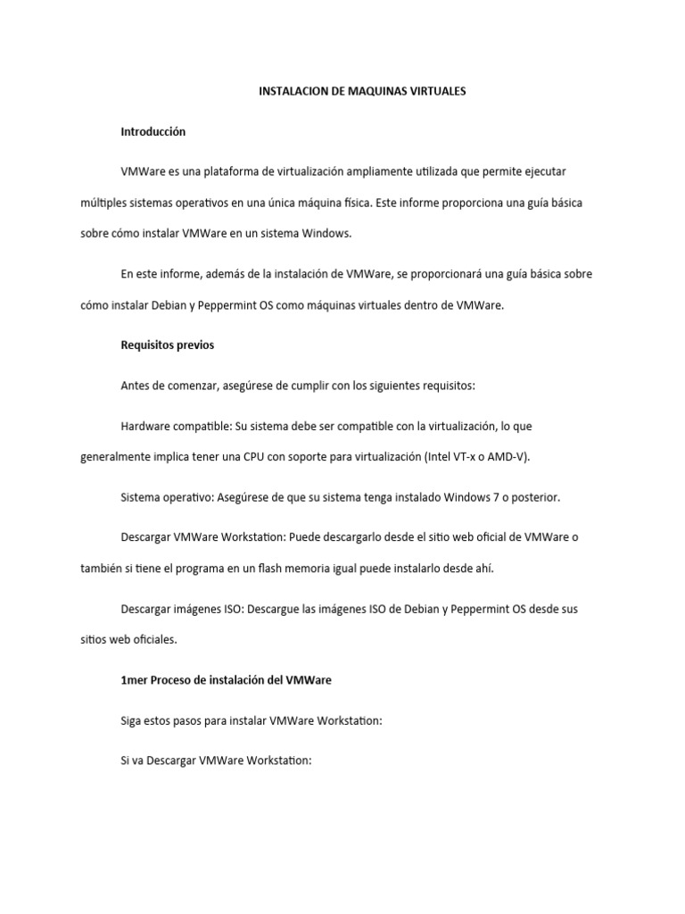 Guía de Instalación de VMWare y OS | PDF | V Mware | Ingeniería Informática