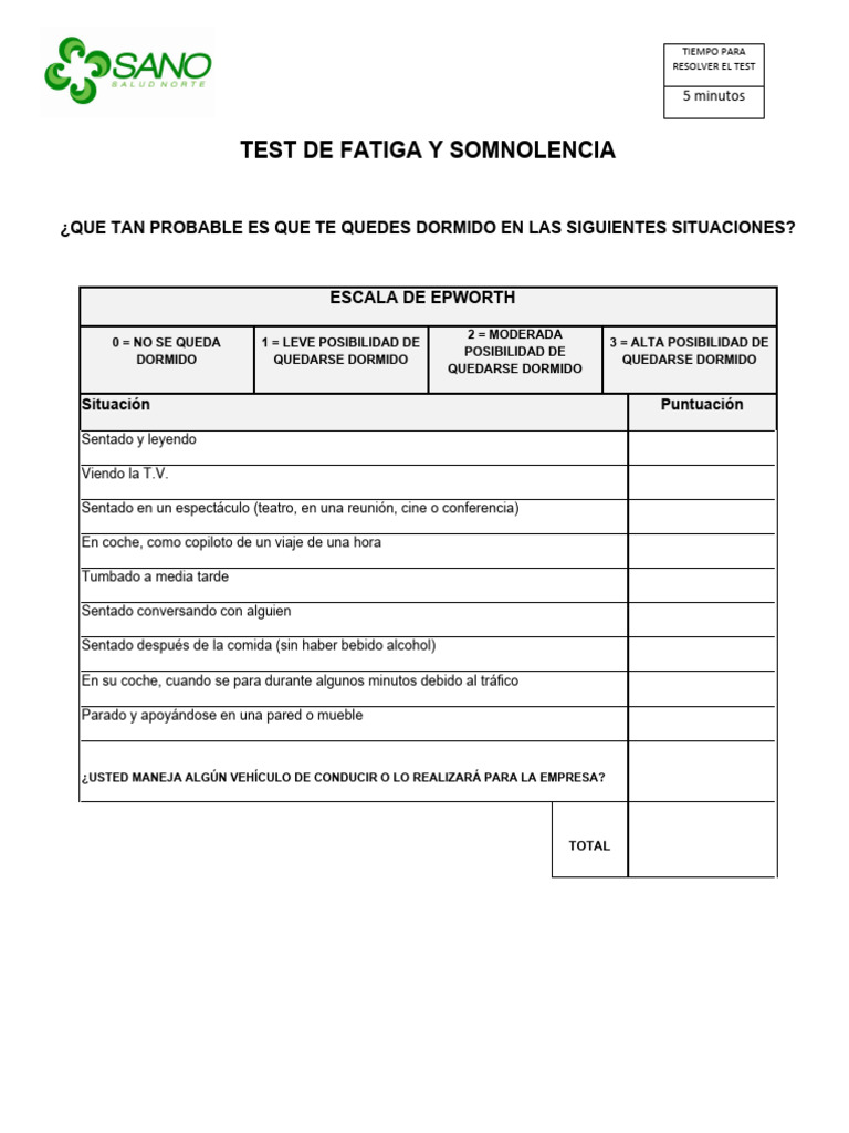 Test de Fatiga Epwort - Entendible | PDF