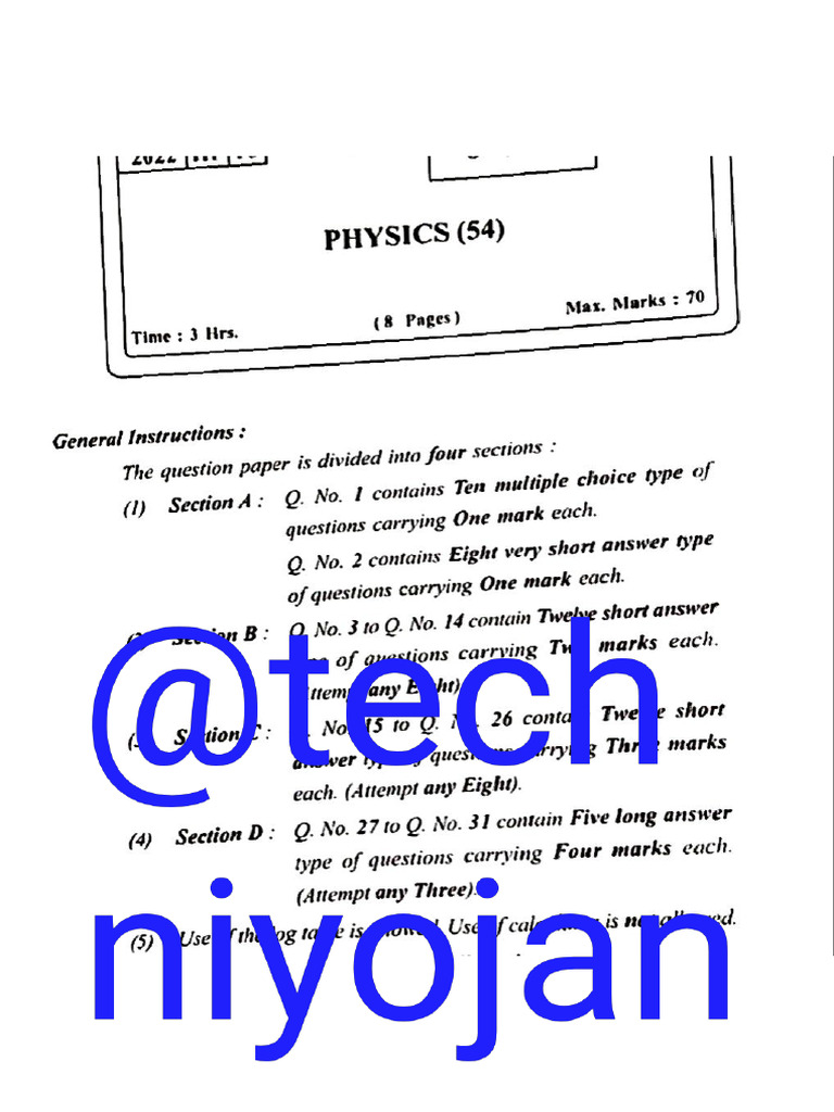 Physics Q's Paper July 2022 | PDF