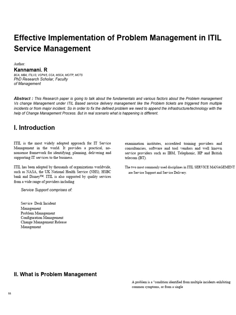 Effective Implementation of Problem Management in ITIL Service ...