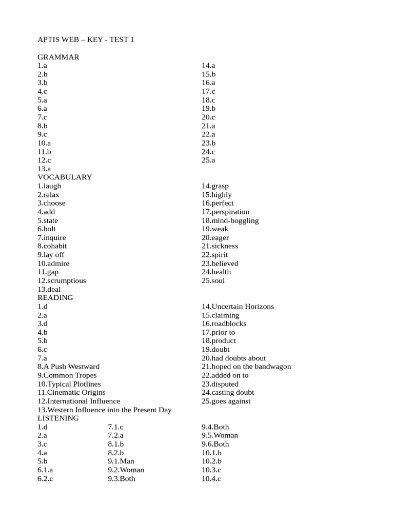 APTIS Advanced Practice Test Answers | PDF