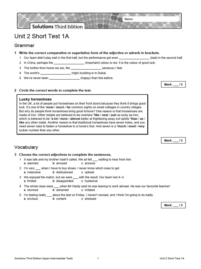 Unit 2 Short Test 1A Review | PDF | Language Arts & Discipline