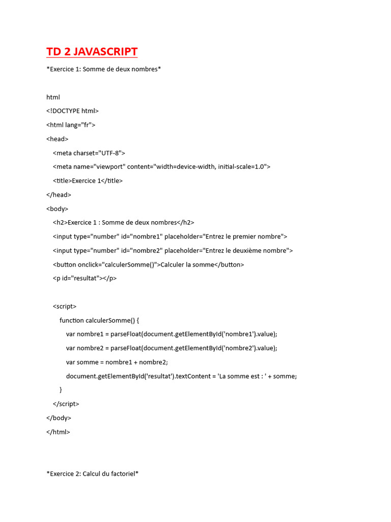 Exercices JavaScript pour Débutants | PDF | Informatique | Informatique
