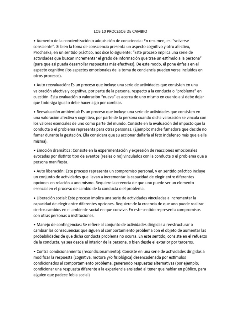 Los 10 Procesos de Cambio | PDF | Las emociones | Comportamiento