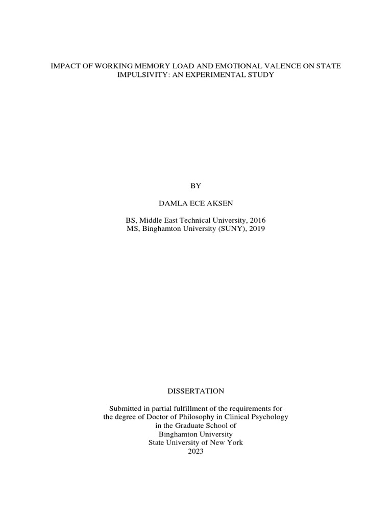 Impact of working memory load pdf impulsivity mental disorder
