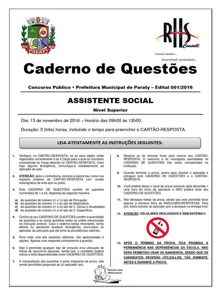 Questões Concurso Assistente Social | PDF | Saúde mental | Trabalho social