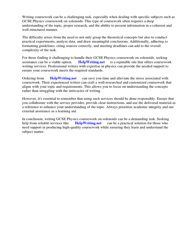 Gcse Physics Coursework Solenoids PDF Field Inductor