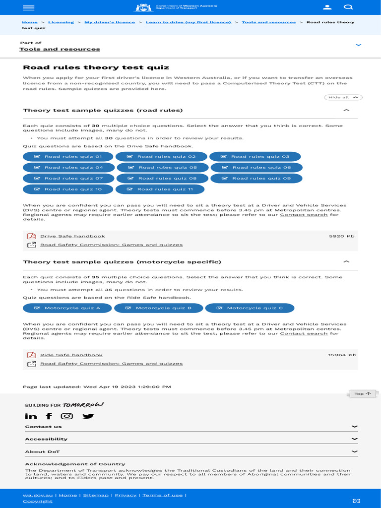 Road Rules Theory Test Quiz PDF Driver's License Quiz