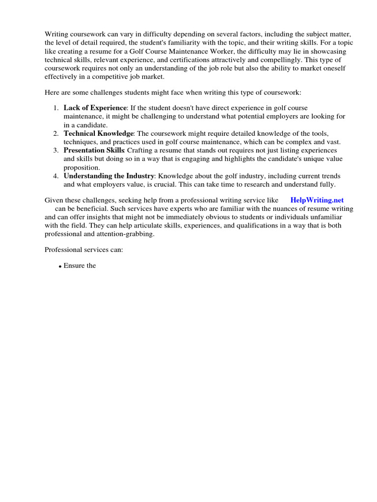 Golf course maintenance worker resume pdf sales retail