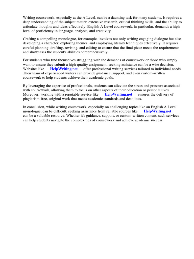 English A Level Coursework Monologue Pdf Thought