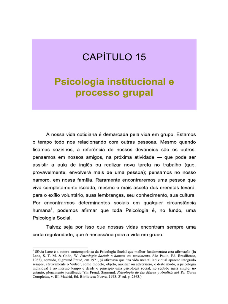 Aula 1 Psicologia Institucional e Processo de Grupos | PDF