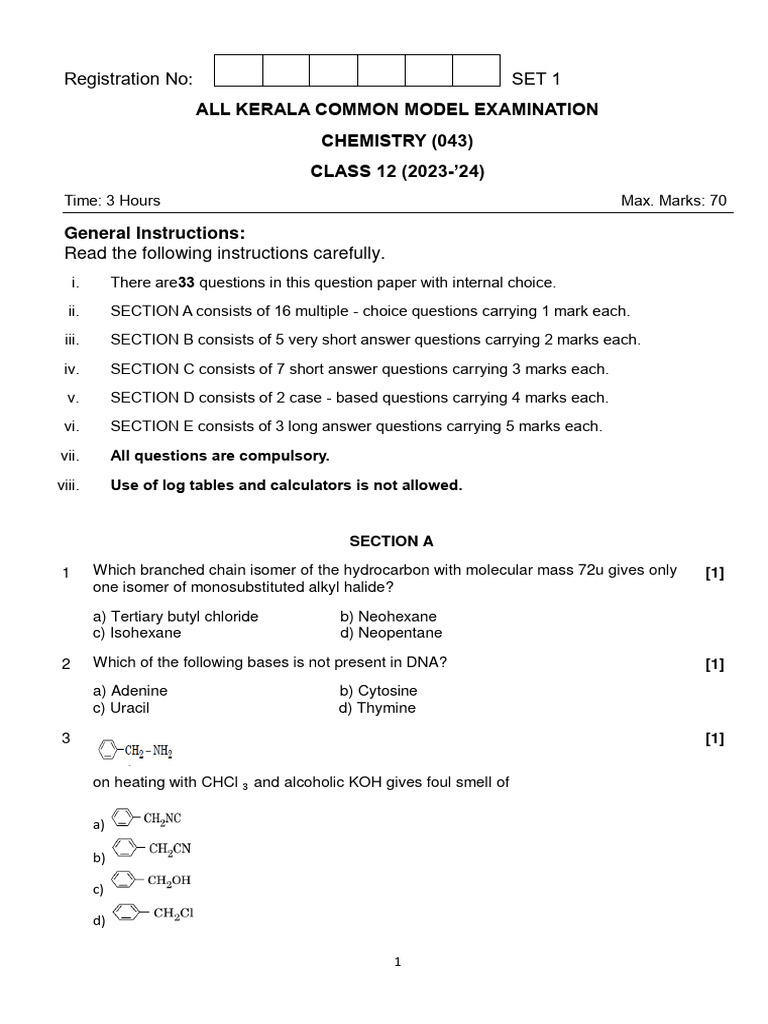 Qp Chemistry 12 Set 1 Pdf Chemistry Chemical Substances