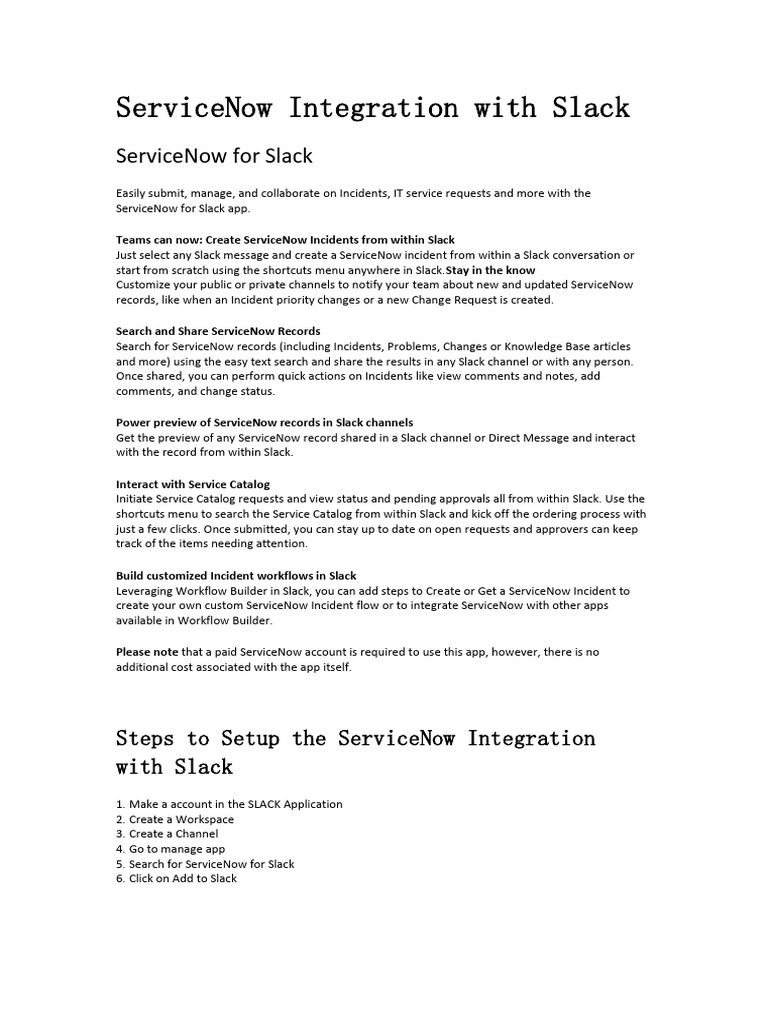 ServiceNow-Slack Integration Guide | PDF | Application Software | Computing