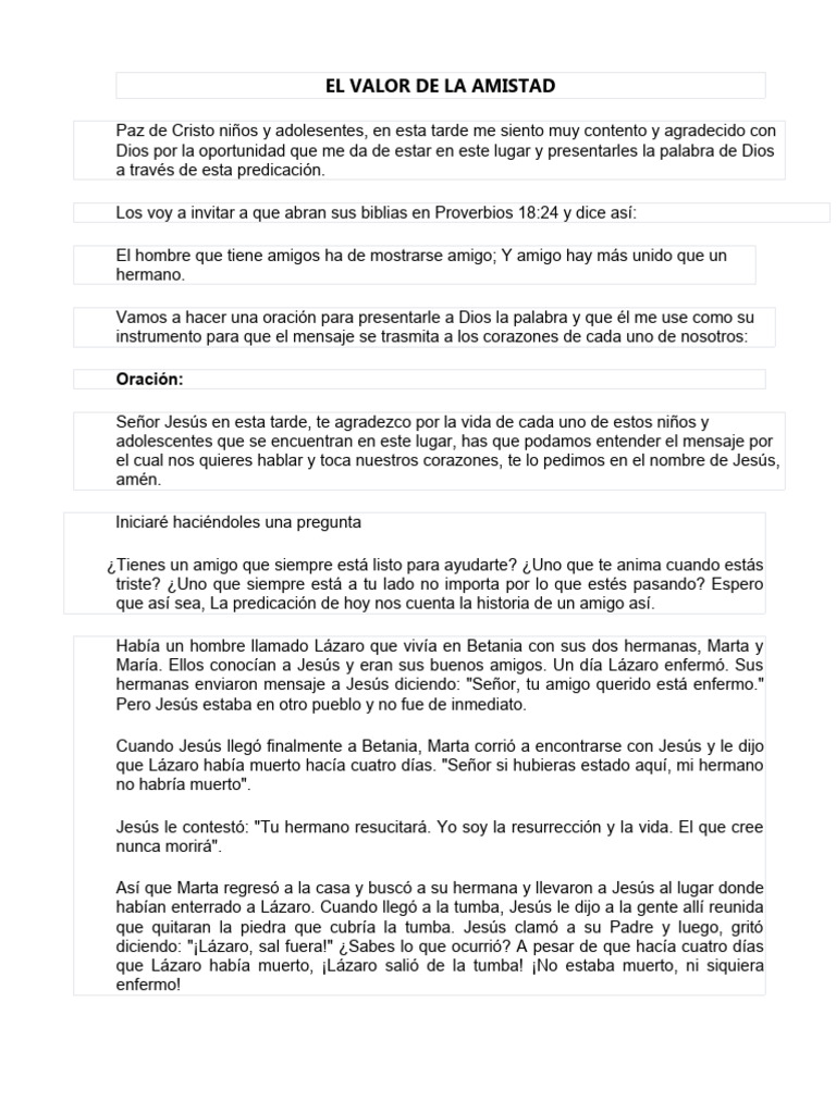 El Valor de La Amistad Predicación | PDF | Oración | Jesús
