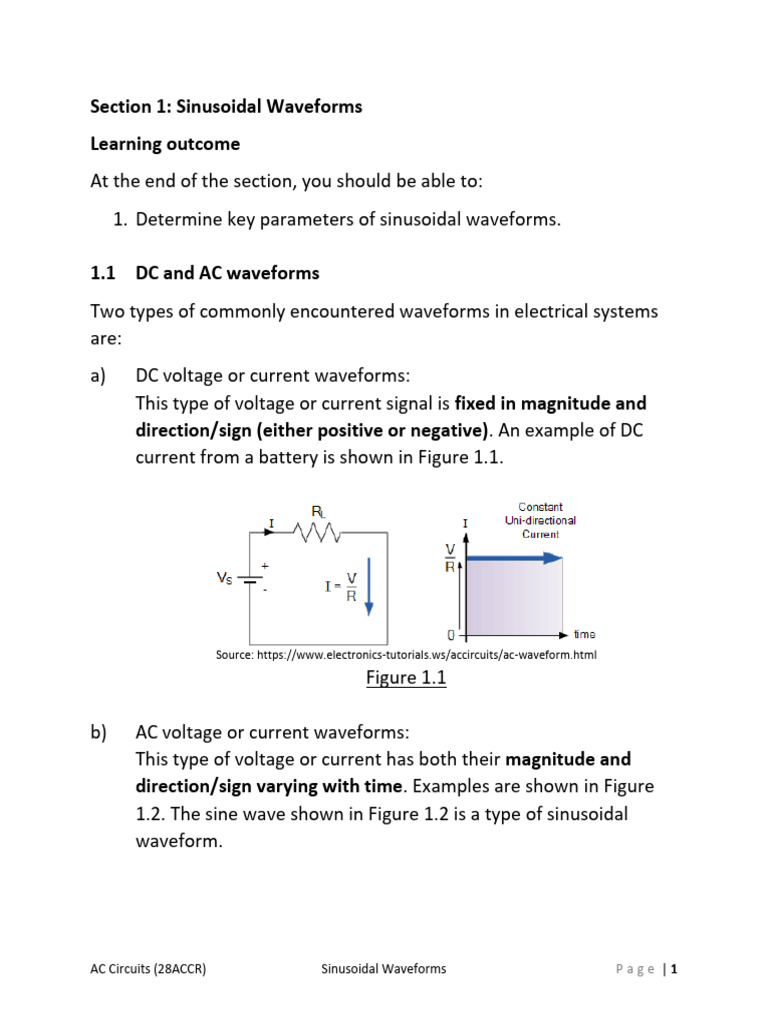 1 sinusoidal waveforms pdf amplitude root mean square